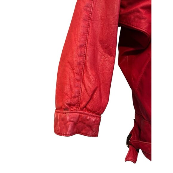 Ladies Medium Red Leather Full Zip Jacket Moto Gino di Giorgio by Comint Vintage - Picture 7 of 11
